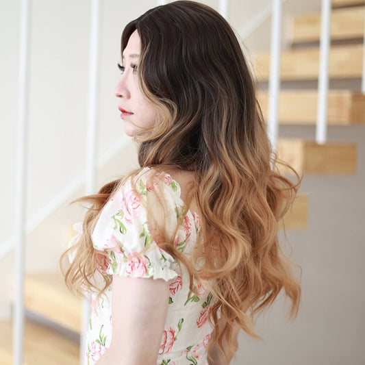 Lange Perücke in Ombre-Blond-Mix-Braun – JF003