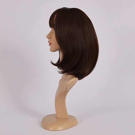 Braune schwarze Bob-Perücke mit Pony – JF013
