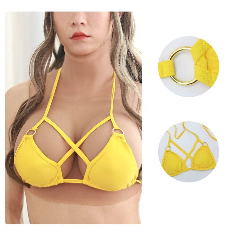 Gelber Mikro-Triangel-Hawaiian-Bikini mit Trägern