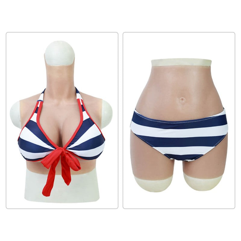 Dunkelblauer, gestreifter, geknoteter Neckholder-Bikini im maritimen Stil