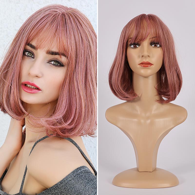 Rosa Bob-Perücke mit Pony – JF015