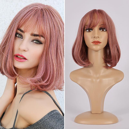 Rosa Bob-Perücke mit Pony – JF015