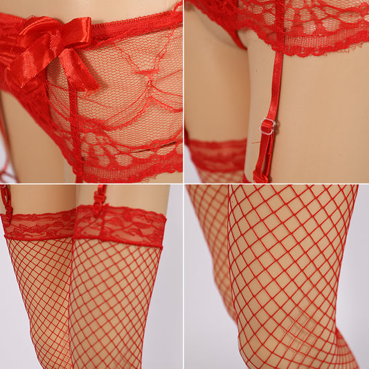 Strumpfgürtel Rotes Gitter - 012