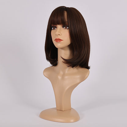 Braune schwarze Bob-Perücke mit Pony – JF013