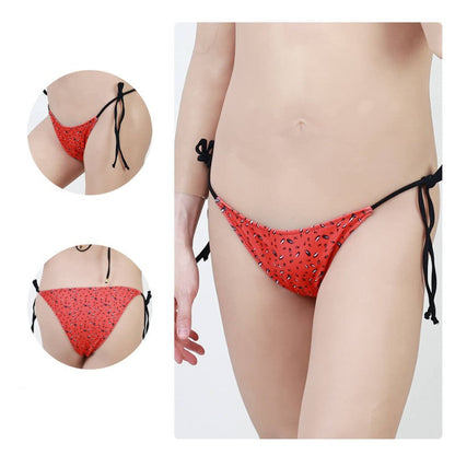 Seitlich gebundener String-Bikini mit Wassermelonenflecken