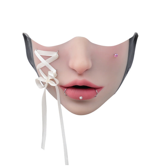 Fetish Stitch Halbmaske – Weißes Seitenband