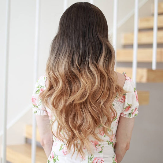 Lange Perücke in Ombre-Blond-Mix-Braun – JF003