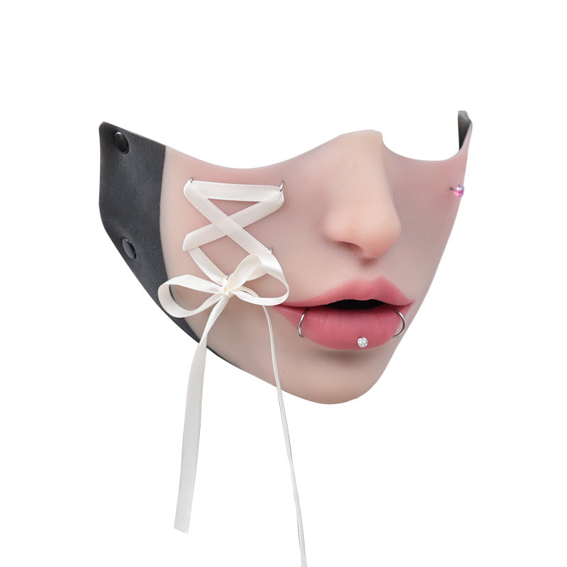 Fetish Stitch Halbmaske – Weißes Seitenband