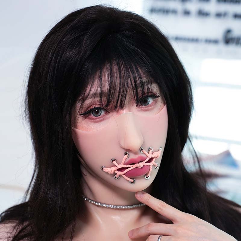 Neue Fetisch-Halbmaske mit Schnürung – Rosa