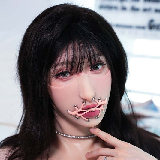 Neue Fetisch-Halbmaske mit Schnürung – Rosa