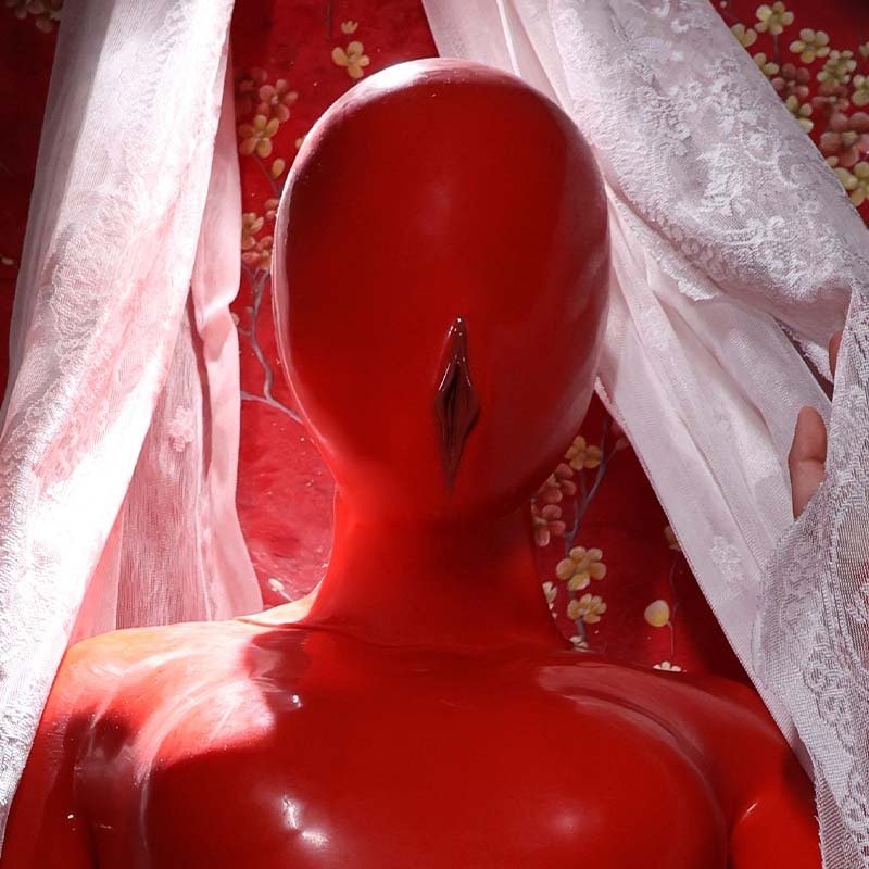 Neue rote Silikonmaske mit künstlicher Vagina