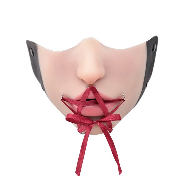 Neue Fetisch-Halbmaske mit Ziernähten – Roter Sternenriemen