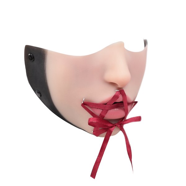 Neue Fetisch-Halbmaske mit Ziernähten – Roter Sternenriemen